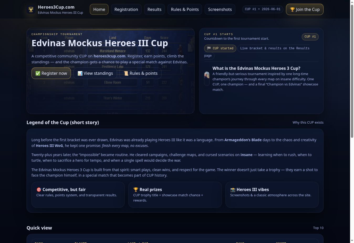 Heroes3Cup.com website